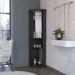 ZUN Chicago 75" H Mirrored Corner Bar Cabinet, With Glass Doors, Two Shelves and Stemware Black B200P242415