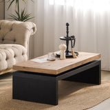 Black and Natural Wood Living Room Table Versatile Coffee Table 2-Tiered Wood Tabletop Table 47.6" L W2729P198992