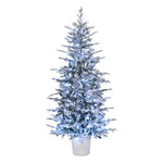 ZUN 6 FT Snow Flocked Pre-lit Artificial Christmas Tree with Metal Pot Stand, Hinged Xmas Fir Tree with 36426356