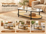 Oval 2-Tier Coffee Table, 37.8" x 19.7" x 18.1", Fluted Glass & PE Rattan 78161674