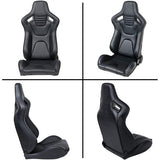 2PC New Universal Bucket Racing Seats Black Stitch Black PVC Leather Reclinable Carbon Look Leather W1739P301124