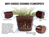 Handmade Glazed Ceramic Planter Set of 3, 16/13/10 Inch Diameter, Horizontal Rib Design, for W3273P321532
