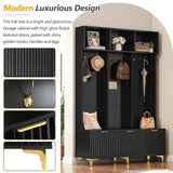 ON-TREND Modern Large Storage Hall Tree with Bench, Multi-functional Storage Bench with High Gloss N721P180460B