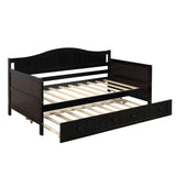 Twin Wooden Daybed with Trundle Bed, Sofa Bed for Bedroom Living Room, Espresso WF192861AAP