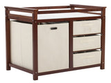 Brown painted pine wood frame children's bed with removable top, 87*53*87.5cm, includes 3 fabric 59911302