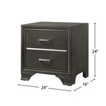 ZUN 2 Drawers Solid Wood Nightstand in Gray Finish B016P253437