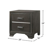 2 Drawers Solid Wood Nightstand in Gray Finish B016P253437
