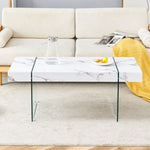 ZUN 43.3"x23.6" White Marble-Patterned MDF Coffee Table with Tempered glass legs.Suitable for Living W1151P209565