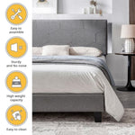 ZUN Queen Size Upholstered Platform Bed Frame ,Wood Slat Support, Easy Assembly,Grey W311110547