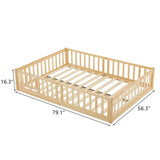 Fence bed with door and decking, natural wood color, painted surface, pine wood, full children's bed 65750352