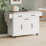 K&K Kitchen Island with Trash Can Storage Cabinet, Kitchen Cart with Drop Leaf, Spice, Towel WF326381AAW