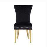 ZUN Eva 2 Piece Gold Legs Dining Chairs Finished with Velvet Fabric in Black B00960896