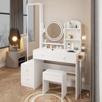 ZUN Full Body Mirror Cabinet + Round Mirror LED Vanity Table + Cushioned Stool, With 2 AC + 2 USB Power W936P160027