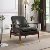 29.2'' Mid-Century Faux Leather Accent Chair with Cushioned Seat, Solid Wood Frame, and Brass-Tipped N767P205863G