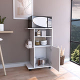 Modern Kitchen Cart 39" H, Single Door Cabinet, Four Wheels, One Side Shelf, White B097133125