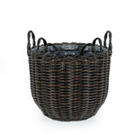 ZUN 3-Pack Wicker Multi-purposes Basket with Handle - Planter Basket - Espresso B046P144687