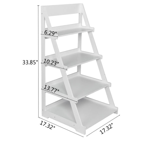 ZUN Wood Plastic 4-Tier Ladder Style Shelf Plant Stand White 01738694