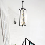 ZUN 12-Light Lantern Tired Farmhouse Ceiling Hanging Light Black Chandelier Metal Modern Pendant Light W1592P209900