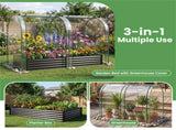 3-in-1 Raised Garden Bed with Greenhouse Cover 130 Gal Galvanized Metal Planter Box - Black 72350919