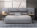 Queen Upholstered Platform Bed, Two Outlets and USB Charging Ports on Both Sides, Two Bedside 09306383