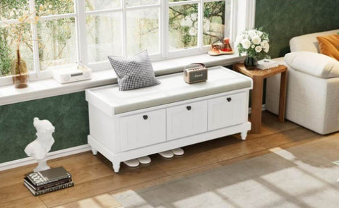 ZUN TREXM Classic Storage Bench with Cushioned Seat and Three Drawers for Entryway and Living Room N715P207812K