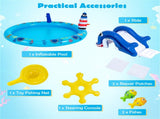 74 " Inflatable Marine Spray Pool with Shark Slide & Lighthouse Sprinkler, Kids Water Play Center 00427621