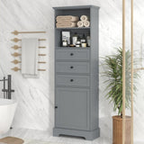 ZUN Gray Tall Storage Cabinet with 3 Drawers and Adjustable Shelves for Bathroom, Study, Office and WF323347AAE