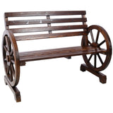 2-Person Wooden Wagon Wheel Bench for Backyard, Patio, Porch, Garden, Outdoor Lounge Furniture W465P222613