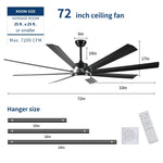 ZUN 72 Inch Industrial DC Motor Ceiling Fan with light, Large Ceiling Fan with 8 Reversible Blades, 3 W2352P204478