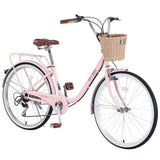 7 Speed City Bike With Basket , Steel Frame,Multiple Colors 26 Inch Girls Bicycle W1019P206062