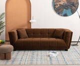 ZUN WKS13 Mid-century modern style: camel sofa simple, small square design, velvet fabric texture W2085P173260