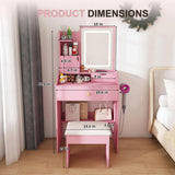 3-Color LED Vanity Mirror with Stool, Pink Dressing Table for Bedroom, 2 Drawers & 5 Storage 97085994