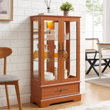 Glass Cabinet Lighted Glass Cabinet Curio Display Cabinet with Adjustable Glass Shelves 2 Doors and W2275P295883