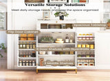 White Gold Kitchen Pantry Cabinet, Built-in Charging Station & Customizable LED 68345400