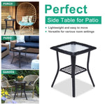 ZUN Outdoor Wicker Side Table, Rattan End Table with Glass Top, Patio Coffee Bistro Table for Indoor 93086851