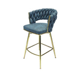 26" Bar Chair Suede Woven Bar Stool Set of 2,Golden legs Barstools No Adjustable Kitchen Island W2189132047