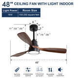 48 Inch Modern Ceiling Fan With Lights 3 Wood Fan Blade Noiseless Reversible Motor Smart Remote W934P152307