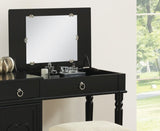 Bedroom Vanity Set w Stool Open Up Mirror Storage Space Drawers Rubber wood Ring Pull Handles Black B011113339