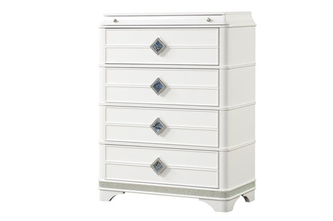 ZUN Laguna Modern Style 4-Drawer Chest Made with Wood, Hidden Jewlry Drawer and Crystal Accents in White B009P270826