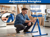 2-Pack Heavy Duty Metal Folding Roller Stand with Edge Guides Portable Woodworking Support - Blue 09128668