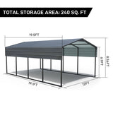 12x20 FT Metal Carport Heavy Duty with Reinforced Frame, Outdoor Garage Multi-Use Canopy Car 75477848