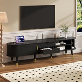Wooden Oval Fluted TV Stand with Charging Station for TV up to 80", Mid-Century N721P297567B