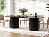 70.9" Oval Dining Table for 6 People, Fluted Cylindrical Pedestals with Roll-up Door Storage 29466713