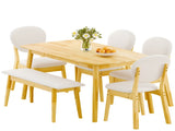 Rubberwood Dining Table Set, 1 Rectangular Table 4 Upholstered Chairs 1 Bench, Natural Wood 25118612