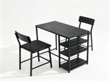 Bar Table and Stool Set 1 Table 2 Stools, Black Wood Grain MDF Tabletop & Gold Metal Frame, Padded 27543993
