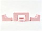 1 PC Kids Modular Sofa Set, 1 Table & 2 Chairs with 2 Round Cushions, Pink Corduroy Kids Sofa 37889125