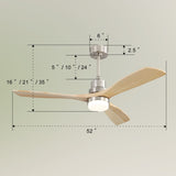 ZUN Indoor 52 Inch Ceiling Fan With Dimmable Led Light 6 Speed Remote 3 Wood Blade Reversible DC Motor W934P214536