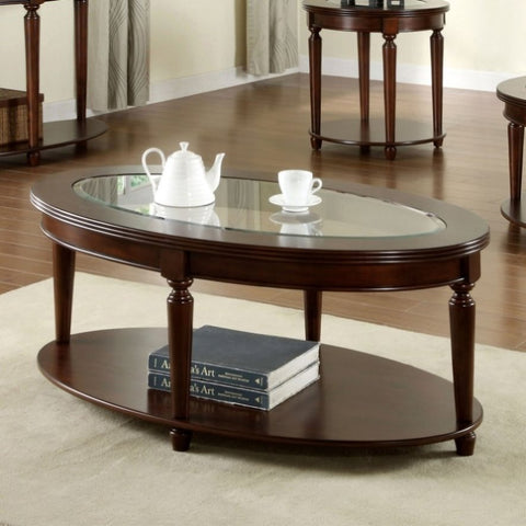 ZUN Transitional 1pc Coffee Table Dark Cherry Open Bottom Shelf Beveled Glass Top Turned Legs Living B011P144698