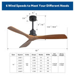 ZUN 52inch Outdoor Farmhouse Ceiling Fan with Remote Control Solid Wood Fan Blade Reversible Motor KBS-5247-DC-WD