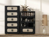 Retro Black, 20" Side Wide Folding Storage Cabinet ,4 Tiers,19.69"11.81"40.55",Collapsible Storage 03795958